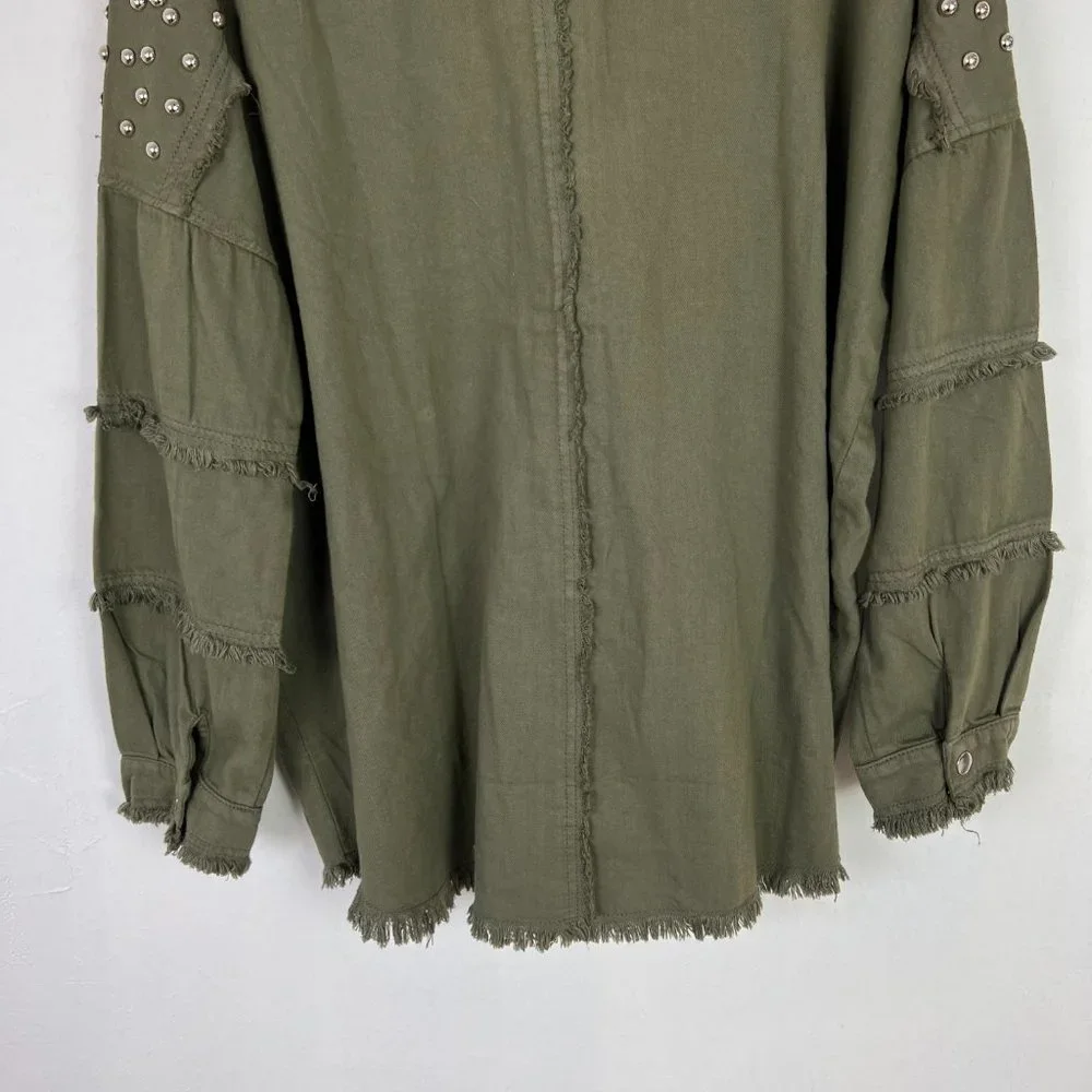 NWT Elan Studded Cotton Demi Jacket Olive Green Lightweight Size Medium M N2193 - Picture 14 of 16